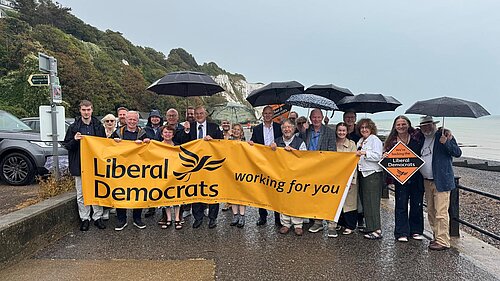 Ed Davey and Max Wilkinson with local Liberal Democrat leaders at St. Margaret’s at Cliffe, Dover 