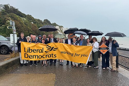 Ed Davey and Max Wilkinson with local Liberal Democrat leaders at St. Margaret’s at Cliffe, Dover 